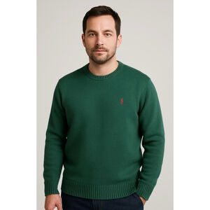 Men's Polo Ralph Lauren Green Crewneck Sweater Size Lg Red Logo Preppy Old Money